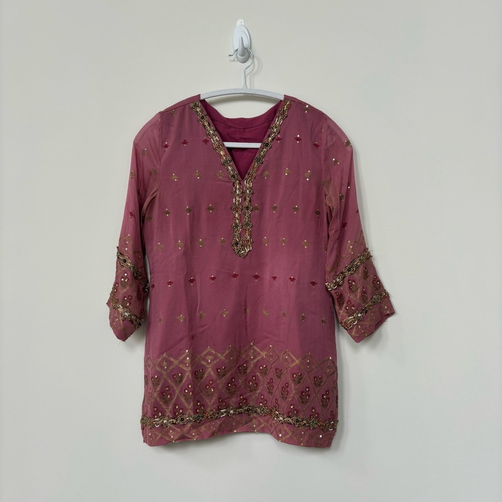 Pink Beaded Crepe Kurti